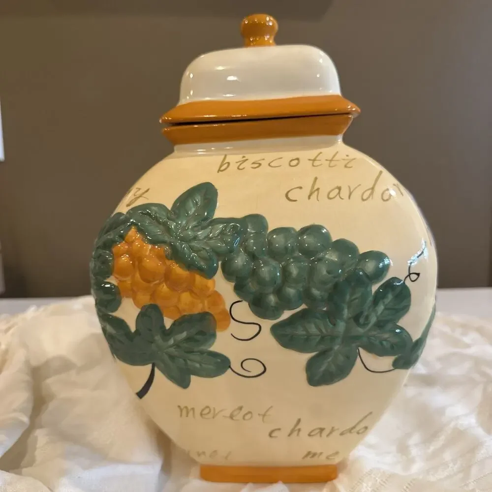 Handmade for Nonni's 12” Tuscan Grape Vine Biscotti/Cookie Jar